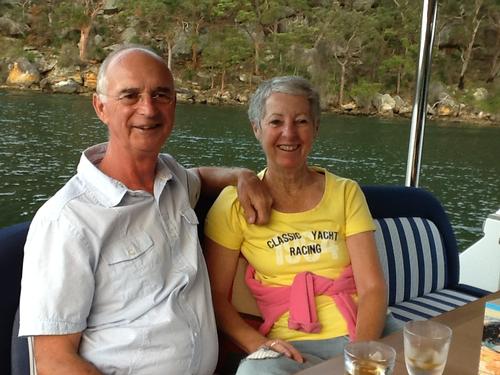 Richard and Annette Barnes relax on board their Belize 54 Sedan 'Annie © Stephen Milne